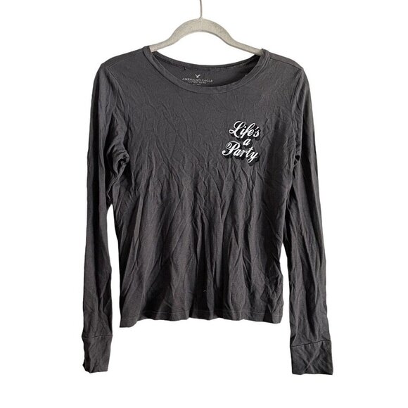 American Eagle Outfitters Tops - American Eagle Outfitters Women SZ S Gray Life’s A Party Long Sleeve T Shirt NWT